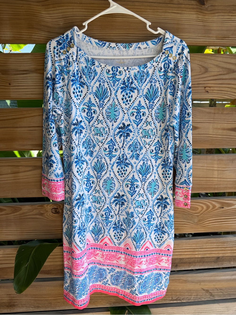 Lilly Pulitzer White Blue & Pink Printed Midi Shift Dress
